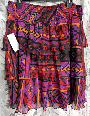 0X FASHION BUG SEMI SHEER CREPE DE CHINE CHIFFON TIERED LINED PULL-UP SKIRT NEW