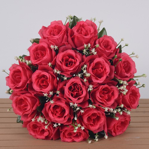 18 Heads Silk Rose Artificial Flowers Fake Bouquet Wedding Home Party Decor - Picture 44 of 50
