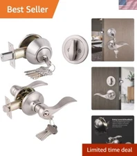 Universal Fit Keyed Alike Entry Lever and Cylinder Deadbolt Set - Easy Install