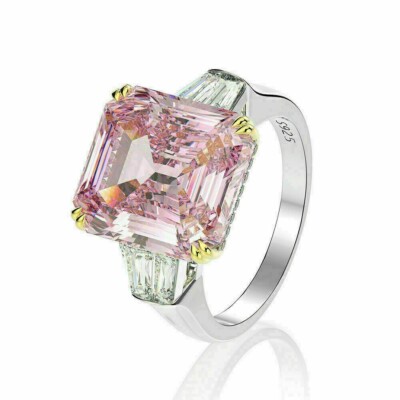 5.50 Ct Asscher Cut Real Pink Sapphire Diamond Engagement Ring 14K White Gold