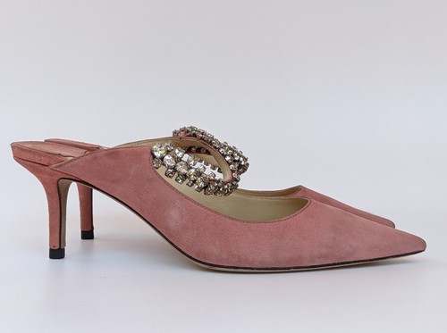 Jimmy Choo Bing Crystal Strap Suede Leather Mules Pink Size 36 EU | 3 UK | 6 US - Picture 8 of 16
