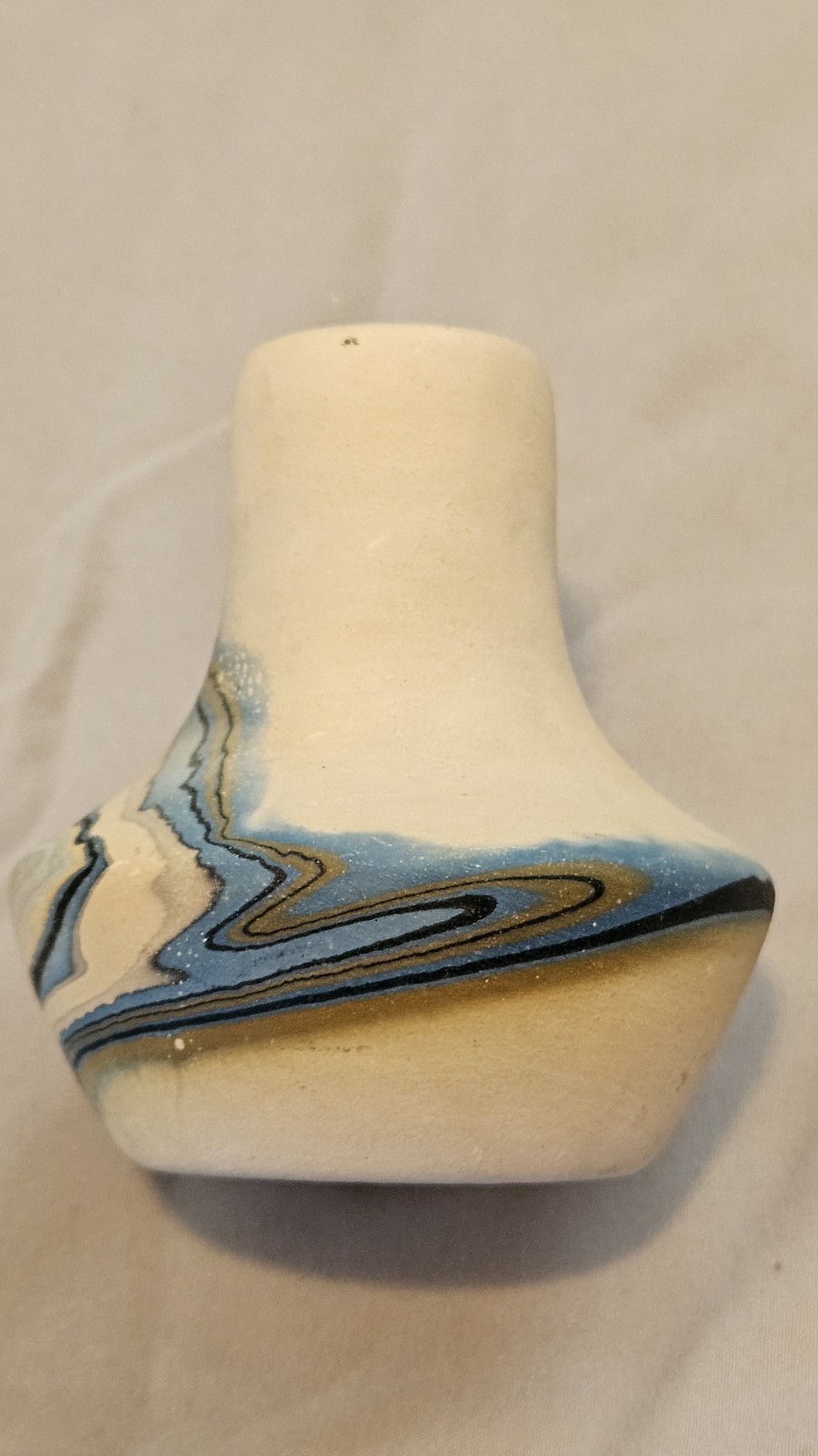 Vintage Nemadji USA Pottery Vase Blue Swirled Small 3.5