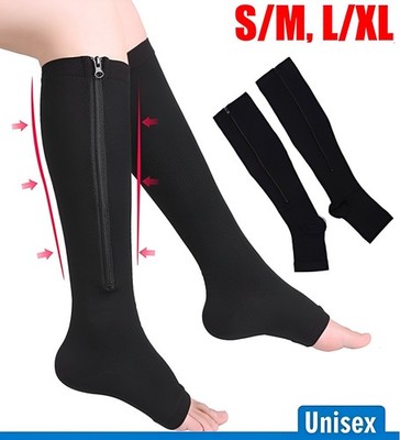 Open Toe Compression Socks 20-30mmHg Zipper Support Stockings Leg Calf Women Men