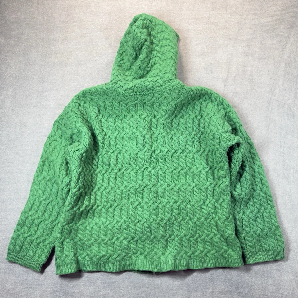 Aran Crafts Ireland Sweater Womens XL Green Full Zip Hooded Cable Knit Wool - Image 4 of 4