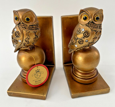 Giovanni Giftware Owl Bookends by Turtle King Bronze Tone 7'' Heavy Resin Pair