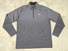 Mens Large Loose Fit Under Armour Black Striped Athletic 1/4 Zip Pullover