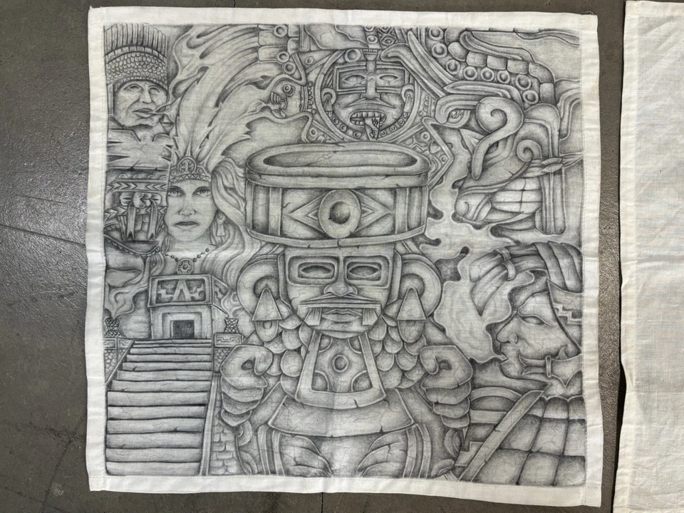 🔥 原版复古 1990 年代 O.C. CHICANO 墨西哥监狱艺术大手帕绘画 — 第 2/4 张图片