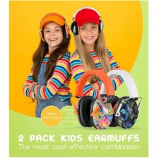 2 Pack Kids Ear Protection, NRR 25dB Earmuffs - Orange/White
