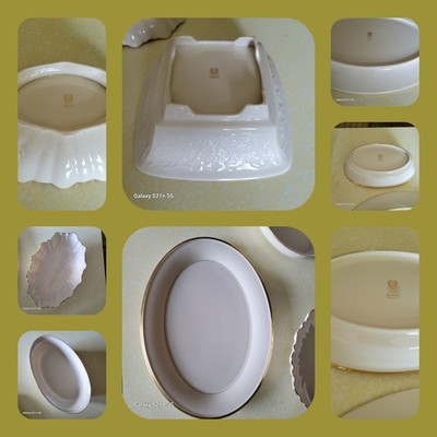 Lenox Eternal White Gold Porcelain Platters Oval Square Leaf Glossy Set