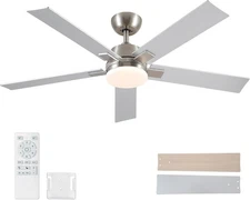 52 Inch Ceiling Fans with Lights and Remote, Brushed Nickel 52Inch, 