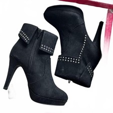 Vintage Y2K Black Studded Platform Ankle Boots Womens 6.5 Box Included