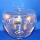 Blenko Art Glass Hand Blown Clear Apple Paper Weight Clear Stem and Blenko Label
