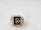 Men' Vintage Sterling Silver Signet Ring Black Onyx Style "Initial D" Size 9 1/4