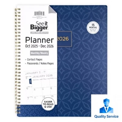 See It Bigger 2025-2026 15 Month Monthly/Weekly 9"x11" Planner Large