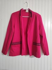 Vintage Graff Open Front Cardigan Size 8 Magenta Aztec Trim New With Tags