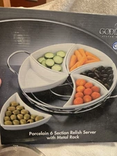 Godinger Porcelain 6 Section Server With Metal Rack With Box. No Chips