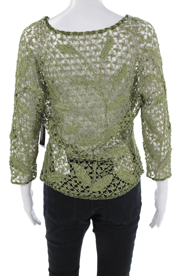 Blusa Carmen Marc Valvo Mujer Verde Floral Cuello en V Manga 3/4 Talla XL Foto 3 de 4