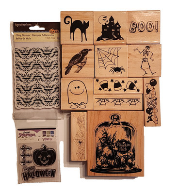 Halloween Rubber Stamp Lot of 14 Wood Mounted Inkadinkado, Craftsmart, others
