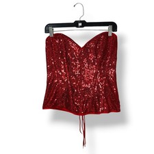 Frederick's of Hollywood Women's XL Red Overbust Corset Sequins Lace Up Glam