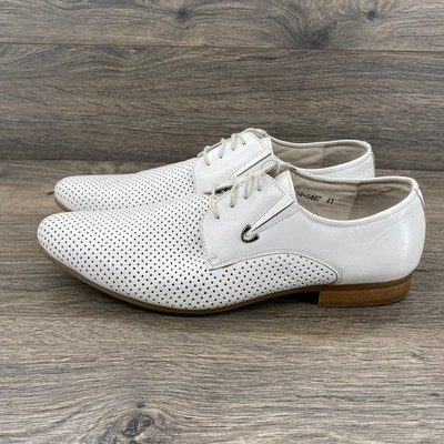 Esse London Power Mens White Perforated Leather Oxford Dress Shoes 41