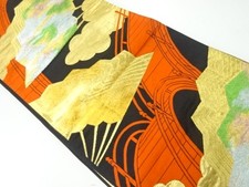 7255023: JAPANESE KIMONO / ANTIQUE FUKURO OBI / SILK / WOVEN BRIDGE