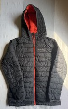 Columbia Omni-Heat Powder Lite Boys M Hooded Puffer Jacket Gray/Orange