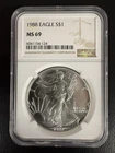 1988 $1 American Silver Eagle - NGC MS69
