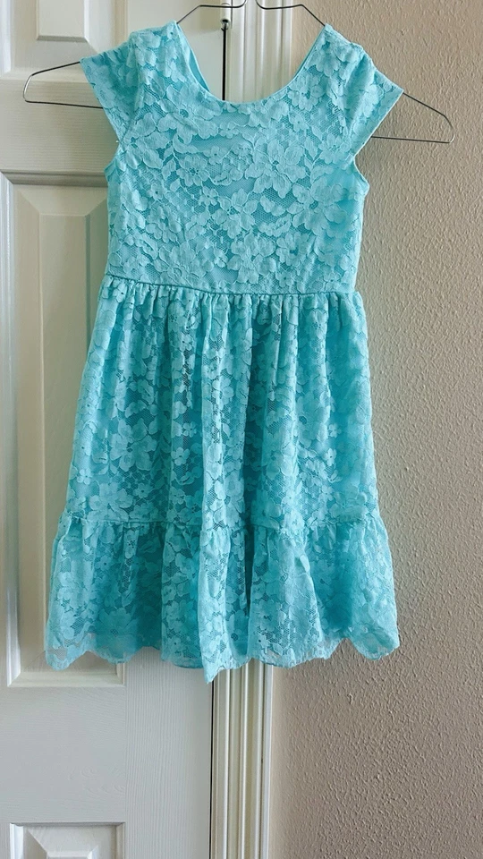 Vestido Place para niña 6X/7 color turquesa sin mangas de encaje Foto 2 de 4