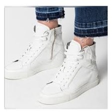 ZADIG  VOLTAIRE Flash High Top Sneakers White Lightning Bolt Size 40 10 Leather