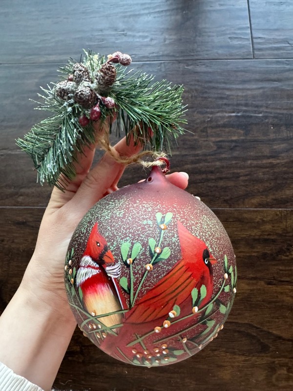 Dillard's Trimmings Glass Christmas Ornament Painted Cardinals Birds
