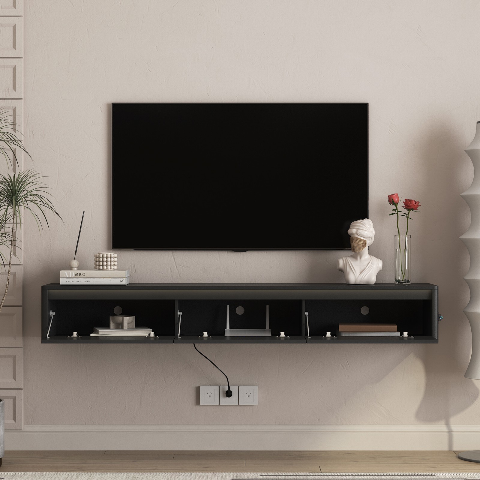 Floating TV Stand Wall Mounted Storage Cabinet with Led Lights for Living Room