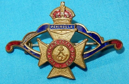 WW1 ERA THE KINGS ROYAL RIFLES CORPS KRRC MILITARY SWEETHEART BADGE WORLD WAR I