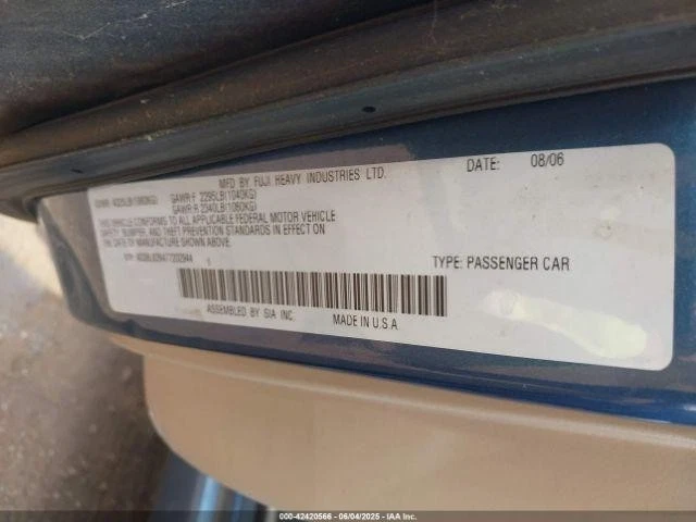 Used Front Right Door Assembly Front fits: 2007 Subaru Legacy electric exc. Outb Foto 2 de 4