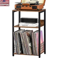 Stylish Record Player Stand W/ 3 Tiers Open Shelves Vinyl Media Storage New