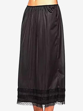 New Feminine Silky Sensuous Black Satin 3 Tiered Lace Hem Half Slip Plus 3X NEW