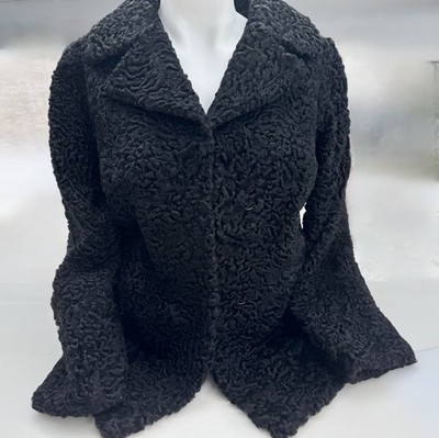 Elegant Persian Fur Jacket Real Fur Black Gold Details Excellent Condition Size 36