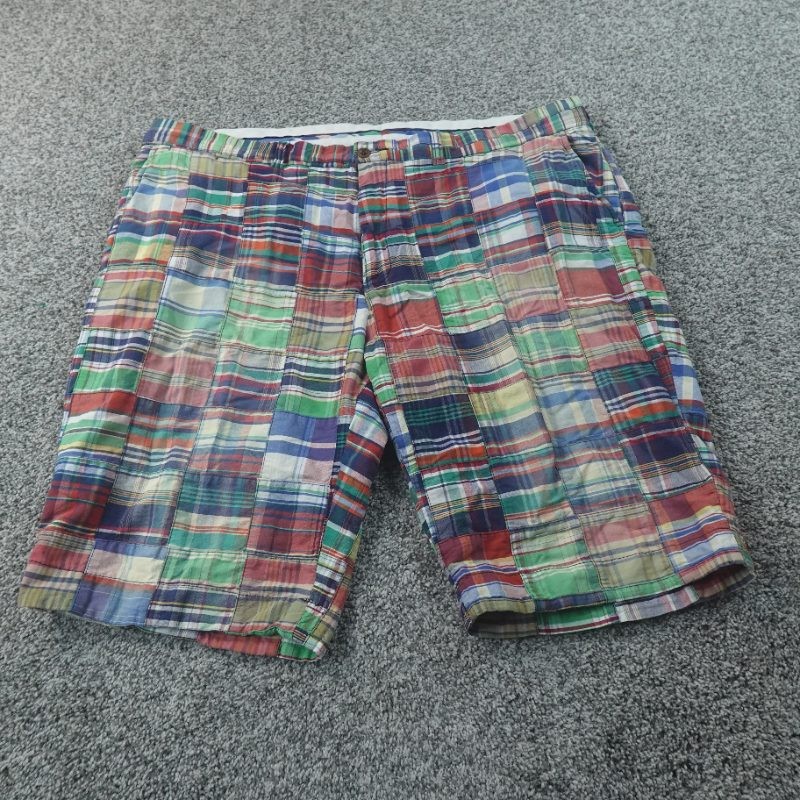 VTG Polo Ralph Lauren Shorts Mens 42 Patchwork Madras Plaid Golf Preppy 90s Y2K