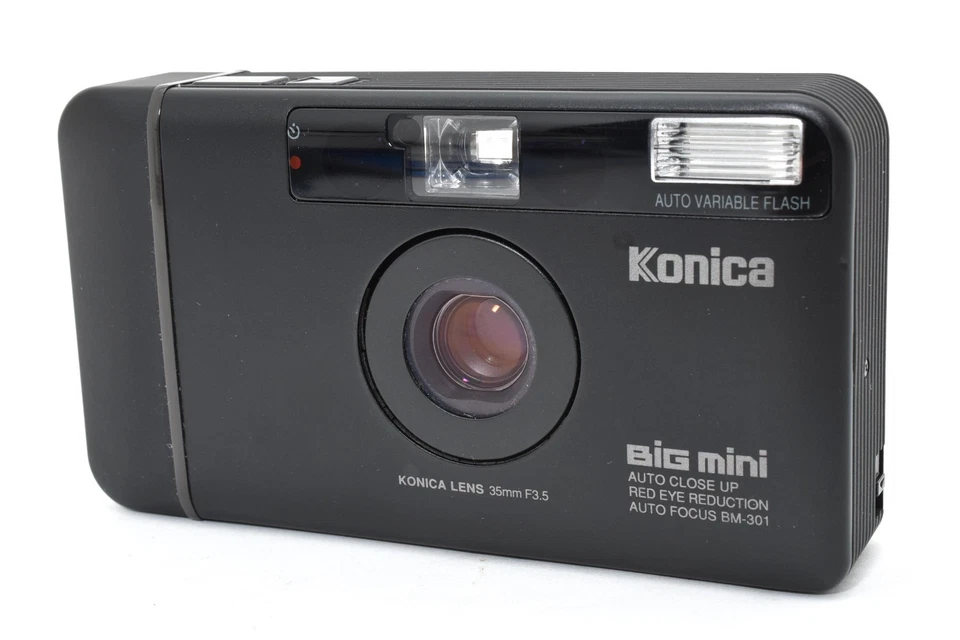 LCD funciona [COMO NUEVO en caja] Konica Big mini BM-301 negro 35 mm cámara fotográfica JAPÓN Foto 3 de 4