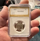1937 Buffalo Nickel 5C Philadelphia Business Strike PGA MS65 Graded Slabbed