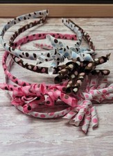 4 Four Polka Dot Thin Girl's Headbands - Pink White Brown Blue Ribbon Curlie