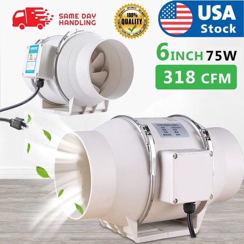 USA 6''In line Duct Fan Mixed Flow Exhaust Fan Blower Ventilation 75W 318CFM