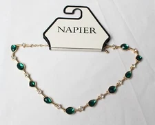 Napier Women's Green Multi Shape Gem Necklace SV3 Gold-Tone Length 15" NWT