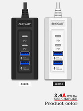 Portable 4 Port Charger USB Hub With PD Type-C Fast Wall Charger Travel Adapter