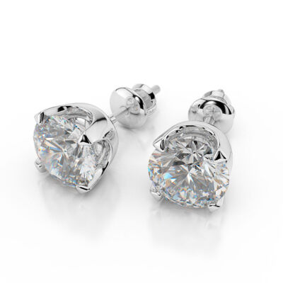 Shiny 14KT White Gold Round Cut Diamond Stud Earrings CT