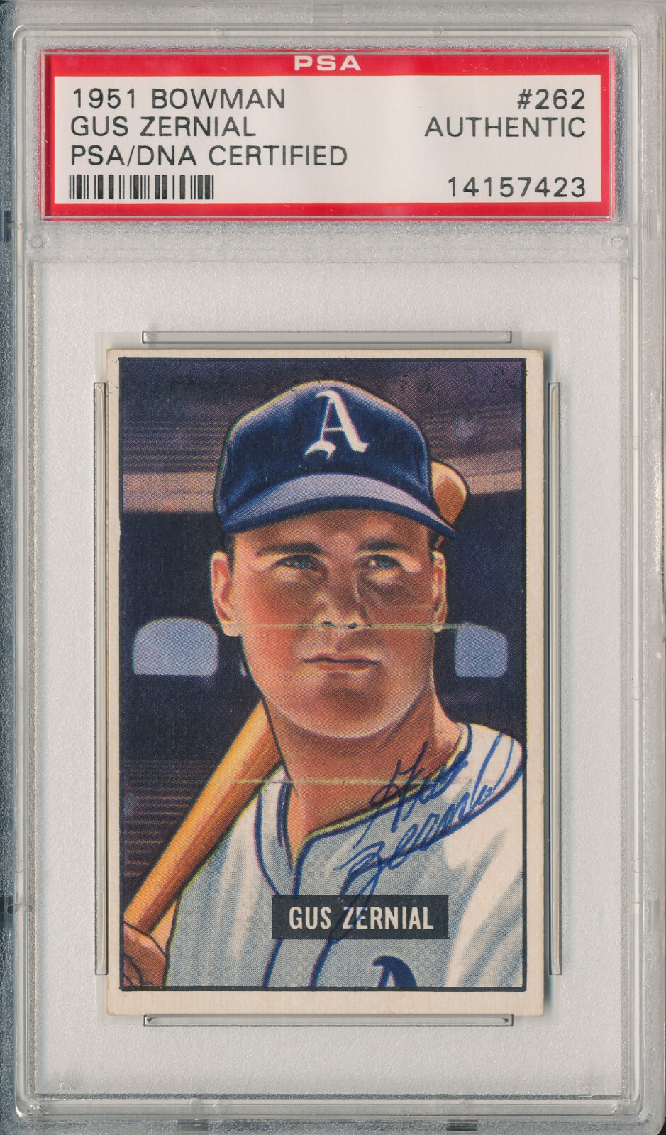 1951 Bowman GUS ZERNIAL 262 Signed Auto Slabbed Card Athletics High # SP PSA/DNA