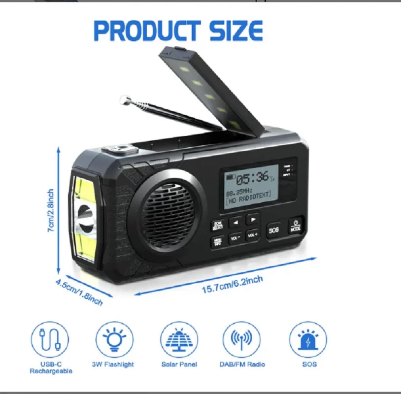DAB+ Portable Hand Crank Radio Emergency Radio Solar Emergency Radio - Image 2 of 4