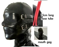 Full cover latex gummi mask 15cm long nose tube detachable eyeshadd mouth sheath
