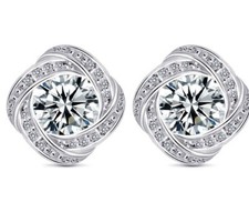 Sterling Silver CZ Cubic Zirconia Stones 13mm Flower Rose Stud Earrings Box J15