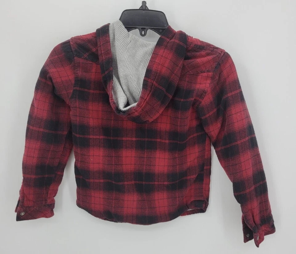 Roper Shirt Jacket Shacket Girls Medium 7-8 Red Black Check Lined Hooded - Image 2 of 4
