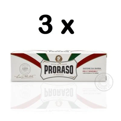 PRORASO Shaving Cream Tube White/Sensitive Oatmeal&GreenTea 150ml 3XPACK TRIPLE